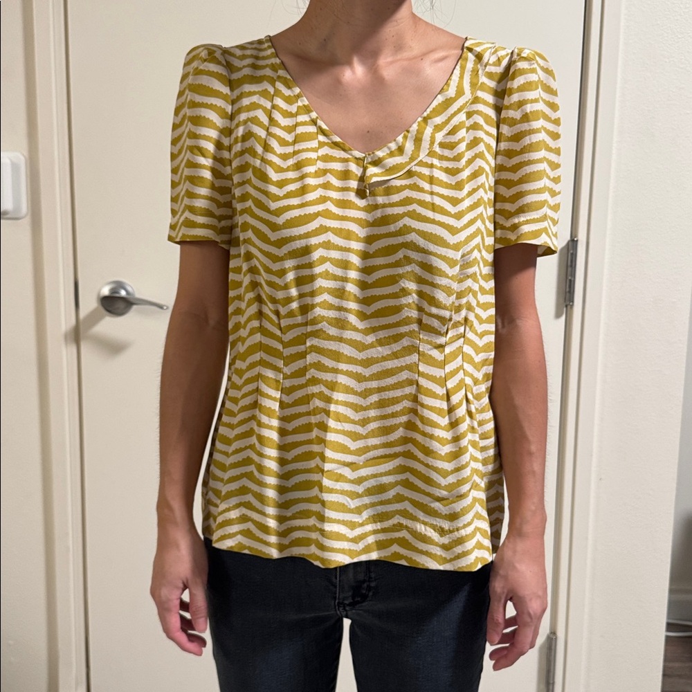 Marc Jacobs 100% Silk Yellow & White Striped Blouse